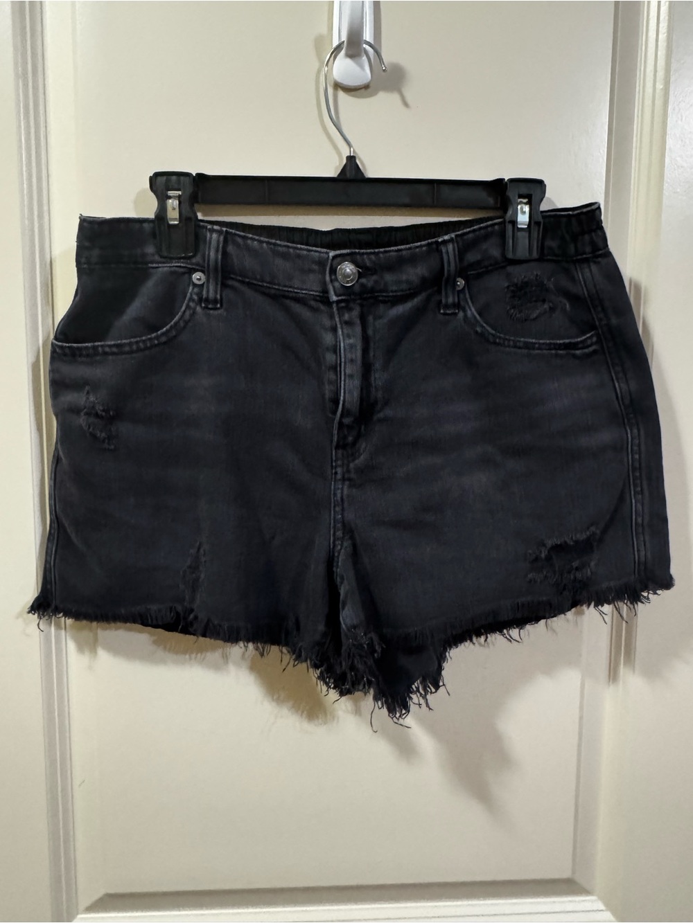 aerie Black Distressed Cutoff Denim Shorts